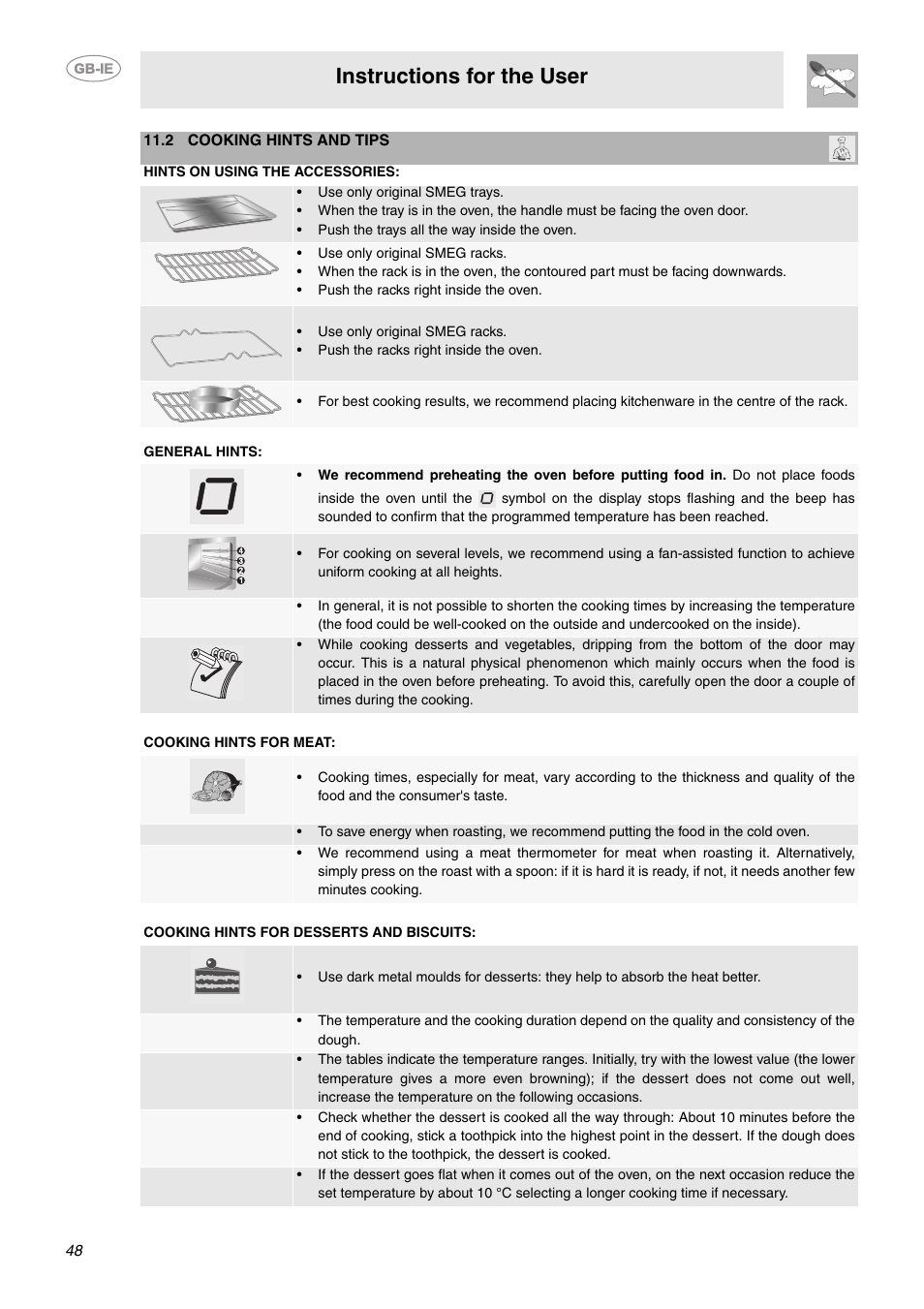 Instructions for the user | Smeg CE6IPX User Manual | Page 17 / 29