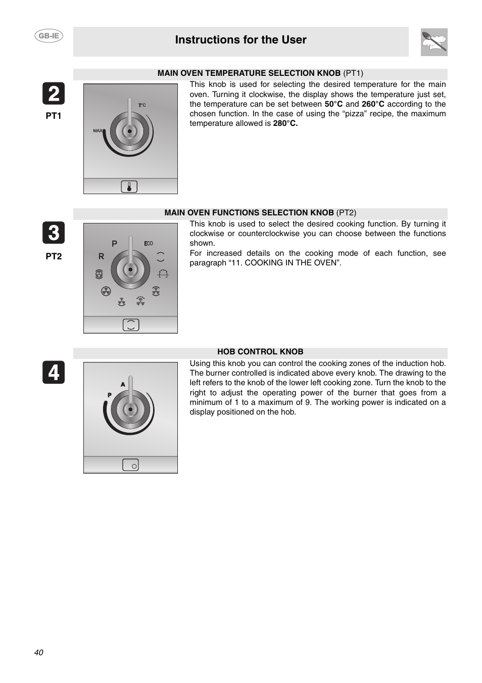 Instructions for the user | Smeg CE6IPX User Manual | Page 9 / 29