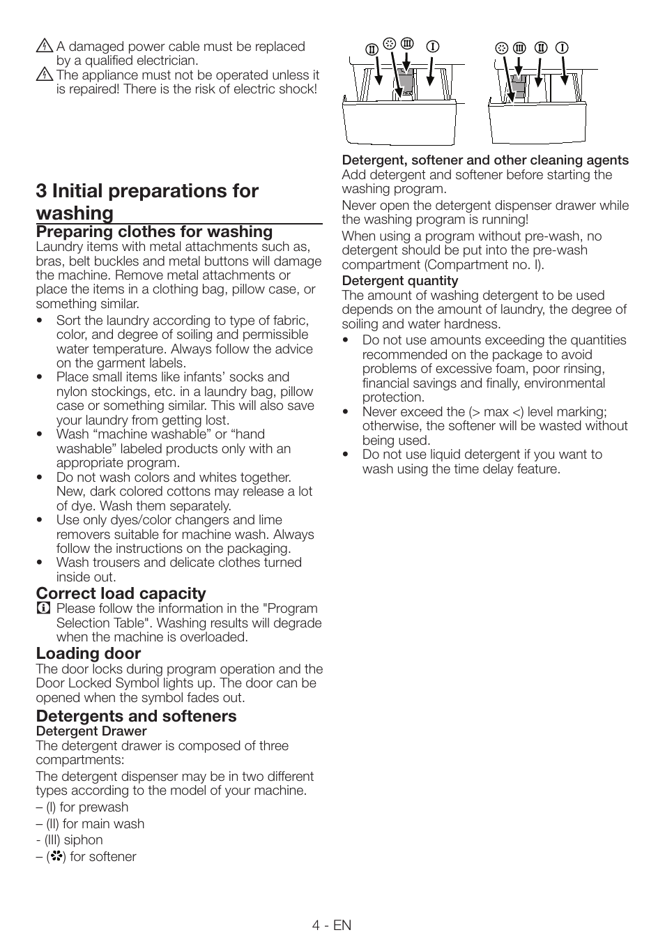 3 initial preparations for washing | Smeg LAVATRICE LBS86F User Manual | Page 4 / 13