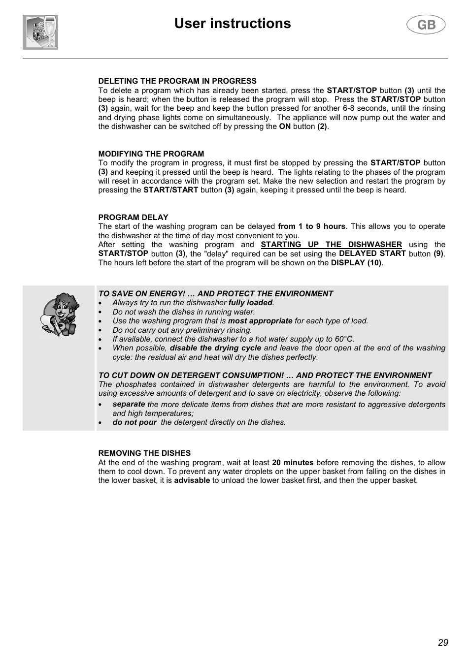 User instructions | Smeg DWD63BLE User Manual | Page 10 / 26
