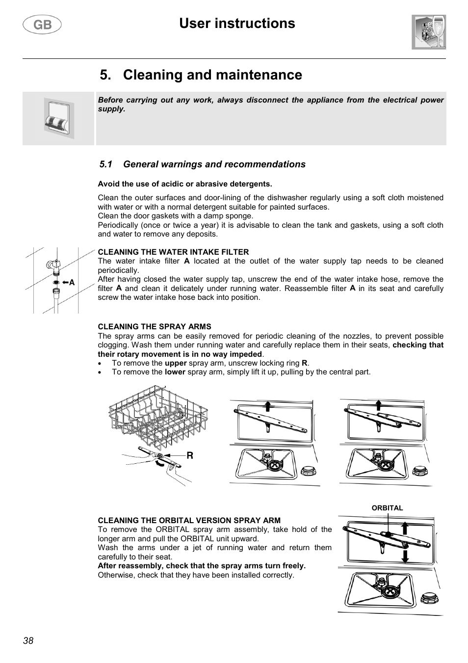 User instructions, Cleaning and maintenance | Smeg DWD63BLE User Manual | Page 19 / 26