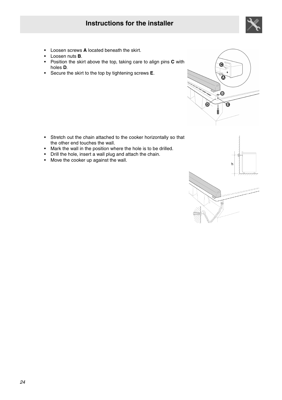 3 wall fixing (where applicable), Instructions for the installer | Smeg SNZ61MFA1 User Manual | Page 22 / 24