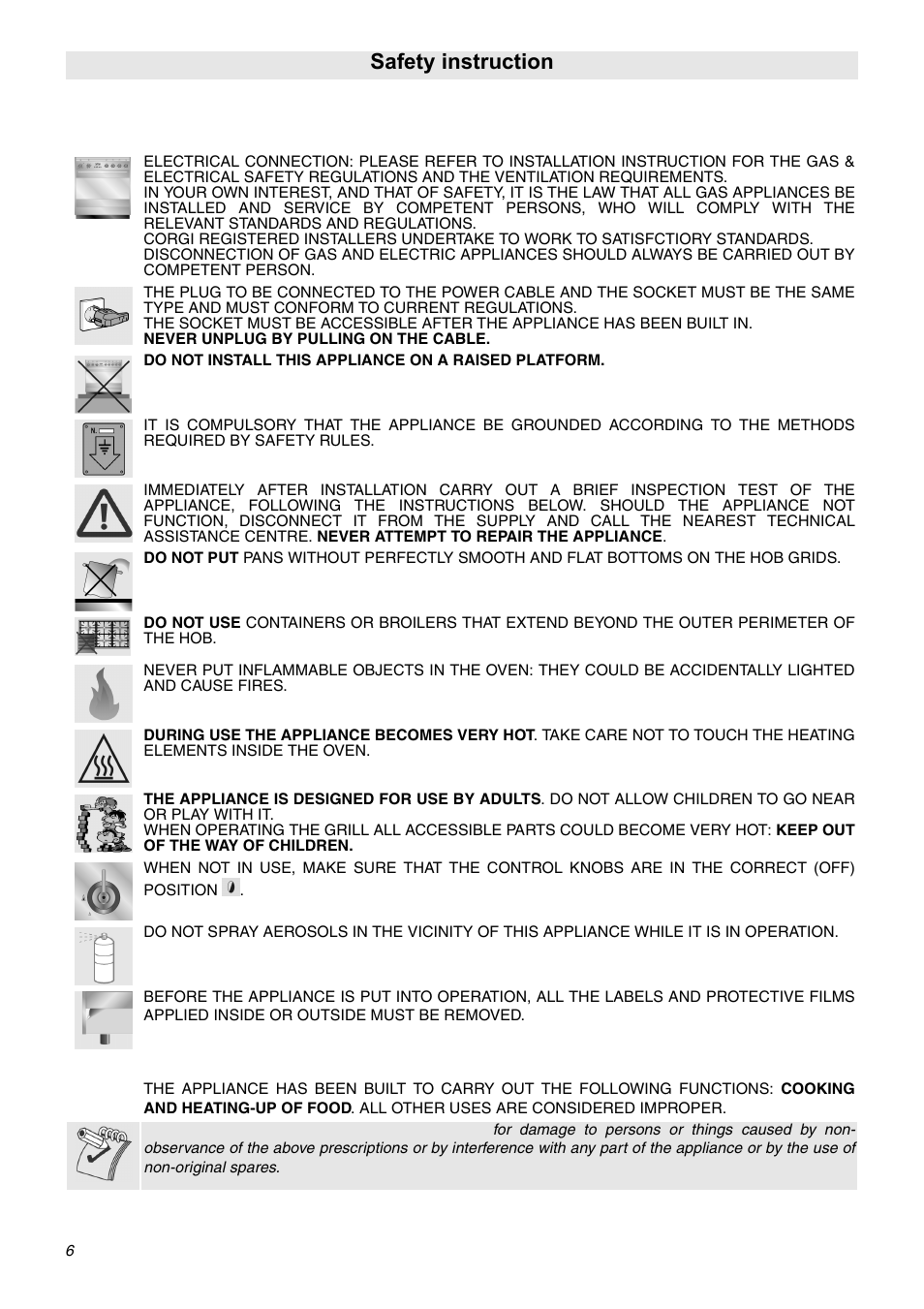 Safety precaution, Intended use of the appliance, Safety instruction | Safety precaution 4. intended use of the appliance | Smeg SNZ61MFA1 User Manual | Page 4 / 24