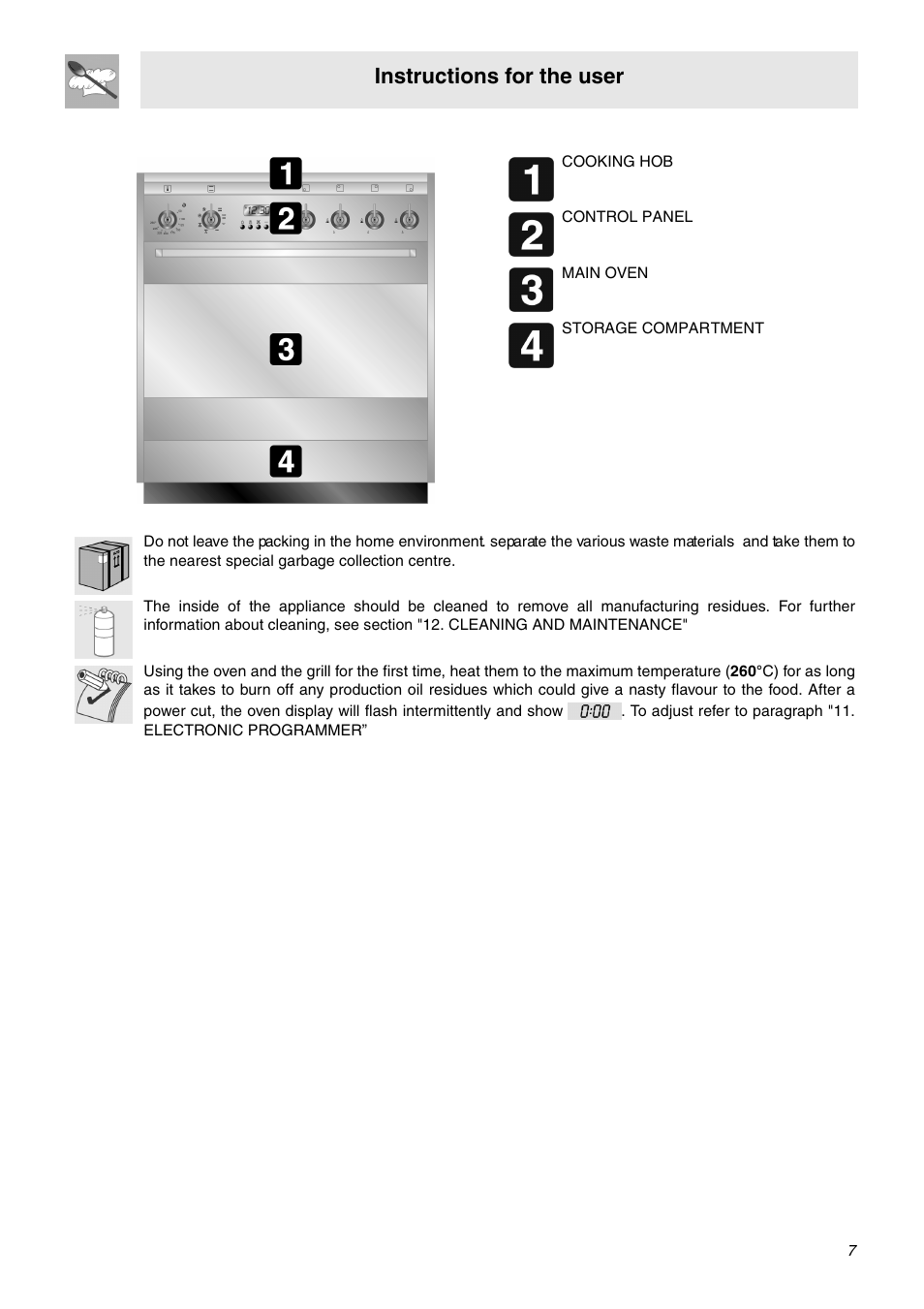 Know your cooker, Before first use, Instructions for the user | Know your cooker 6. before first use | Smeg SNZ61MFA1 User Manual | Page 5 / 24