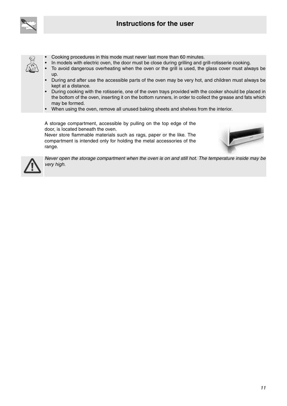 4 warning, 5 storage compartment, Instructions for the user | Smeg SNZ61MFA1 User Manual | Page 9 / 24