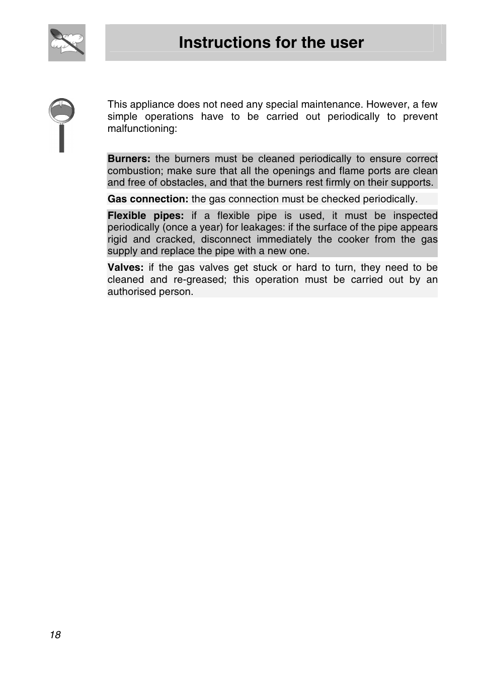 Instructions for the user, 3 preventive maintenance | Smeg PVA96 User Manual | Page 16 / 18