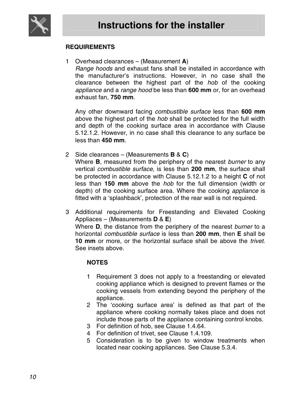 Instructions for the installer | Smeg PVA96 User Manual | Page 8 / 18