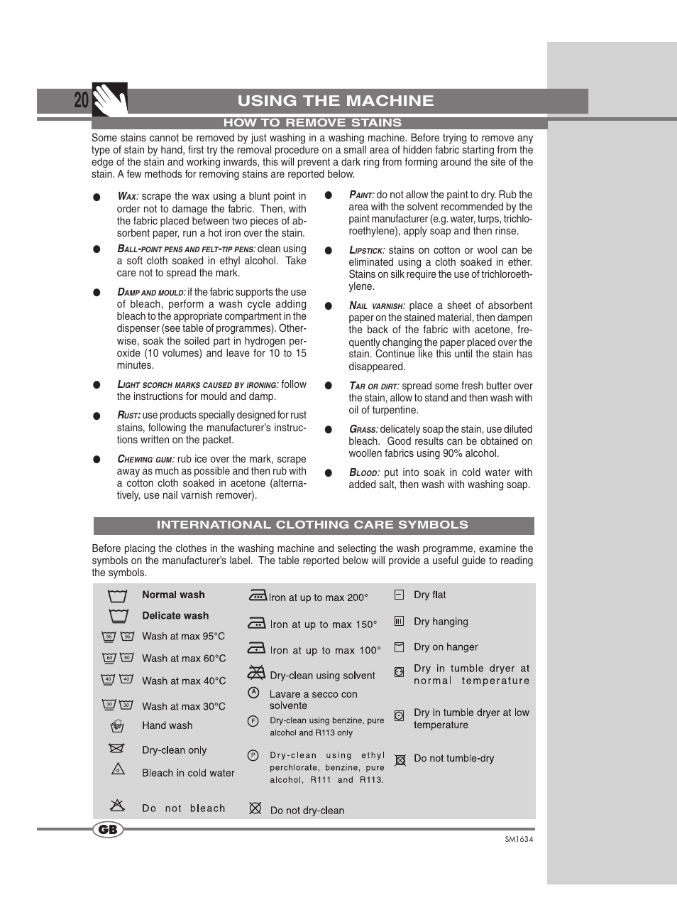 Using the machine | Smeg SM1634 User Manual | Page 10 / 18