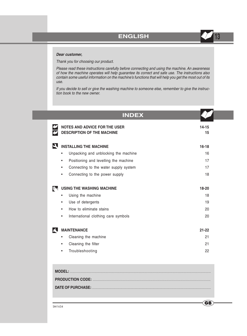 Index english | Smeg SM1634 User Manual | Page 3 / 18