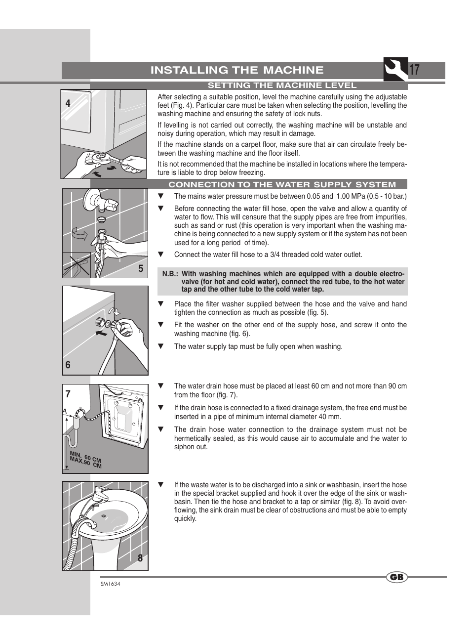 Installing the machine | Smeg SM1634 User Manual | Page 7 / 18