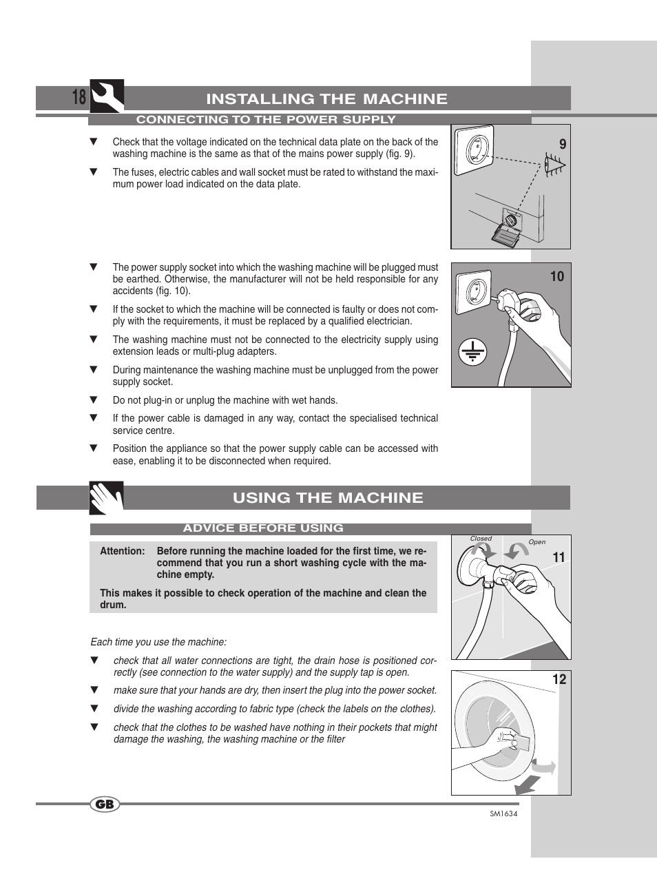 Installing the machine, Using the machine | Smeg SM1634 User Manual | Page 8 / 18
