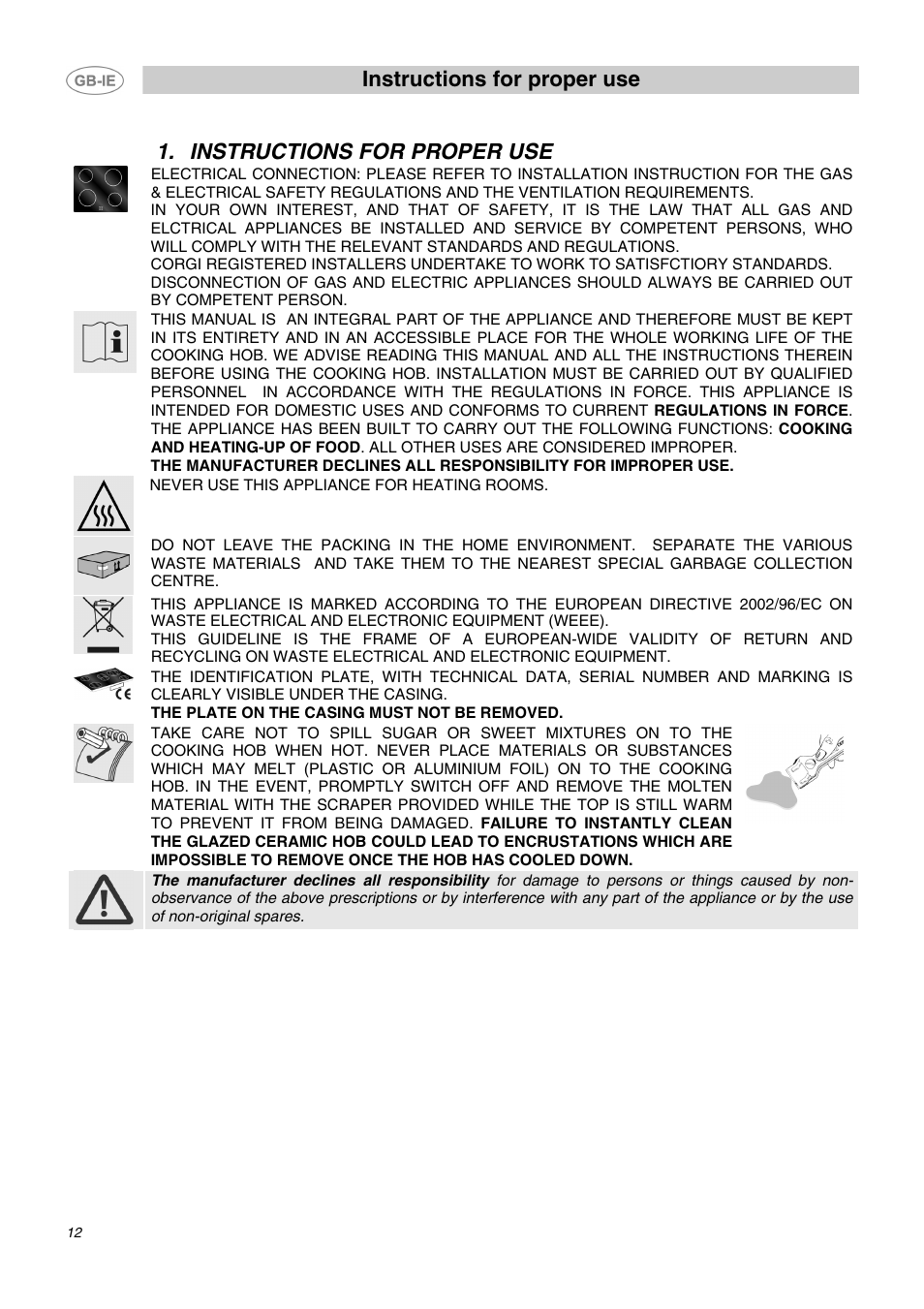 Instructions for proper use | Smeg SE60X User Manual | Page 2 / 8
