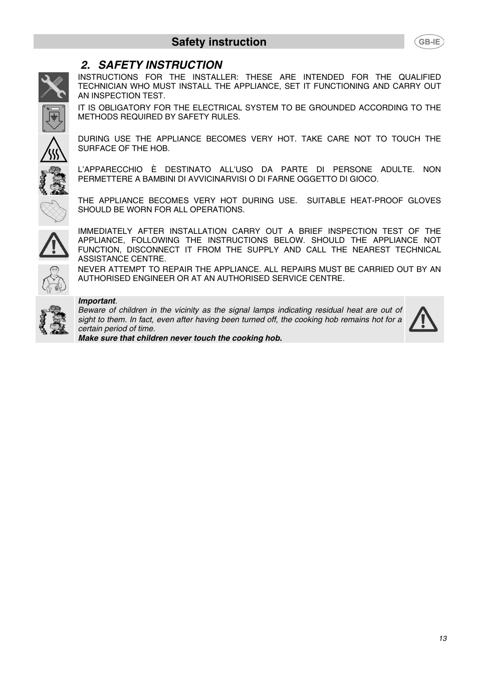 Safety instruction | Smeg SE60X User Manual | Page 3 / 8