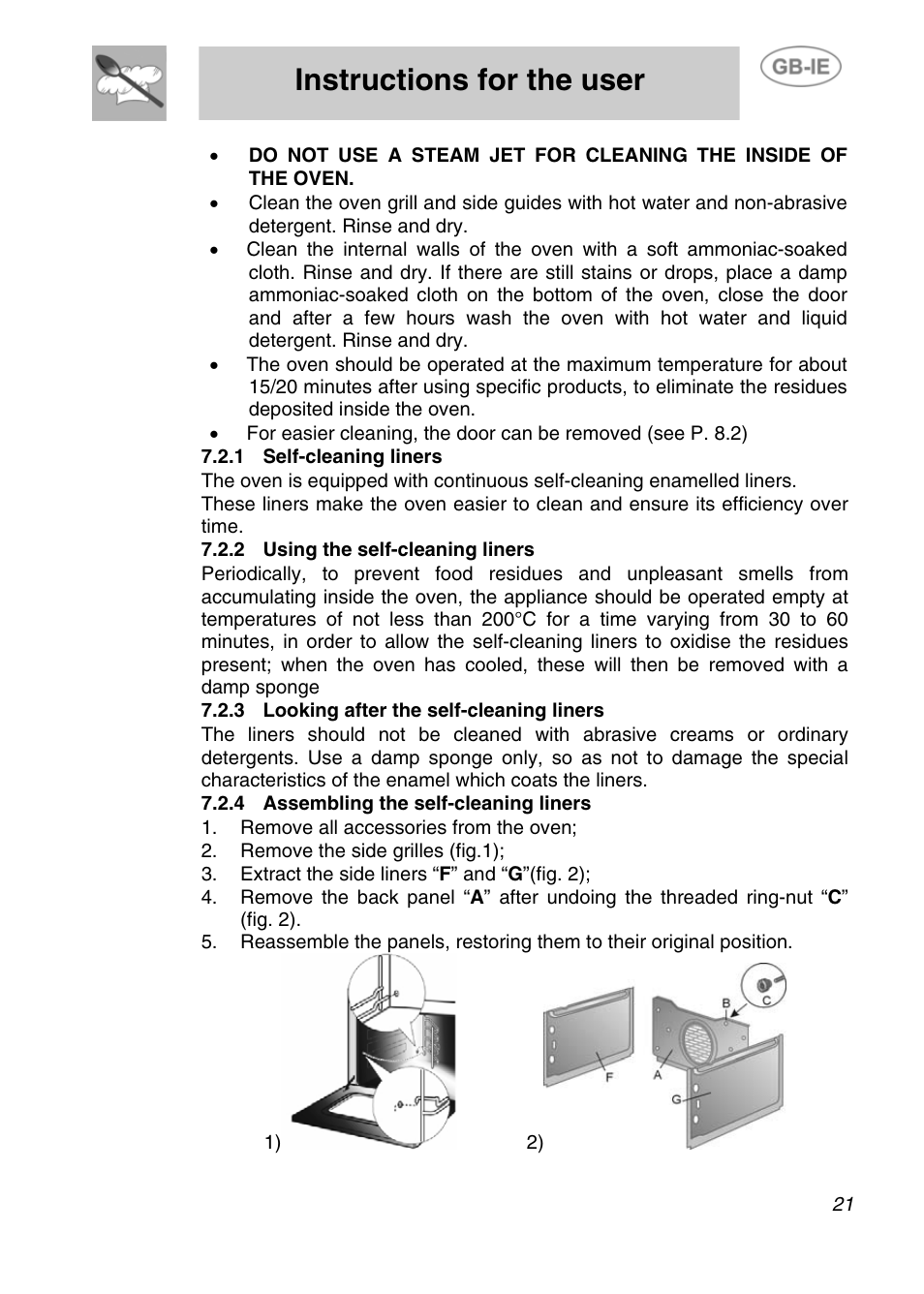 Instructions for the user | Smeg Electric Multifunction F170K User Manual | Page 19 / 21