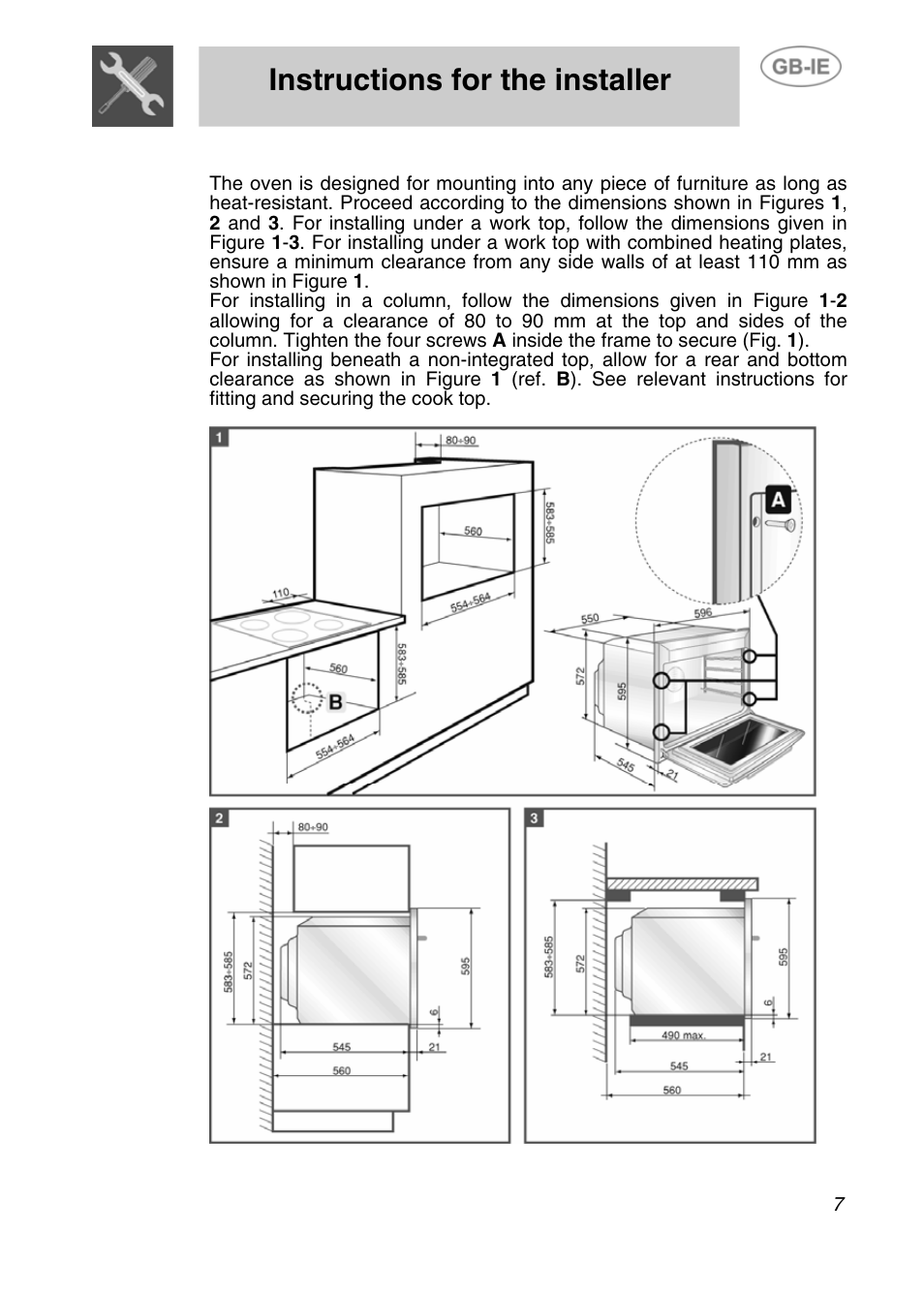 Instructions for the installer | Smeg Electric Multifunction F170K User Manual | Page 5 / 21