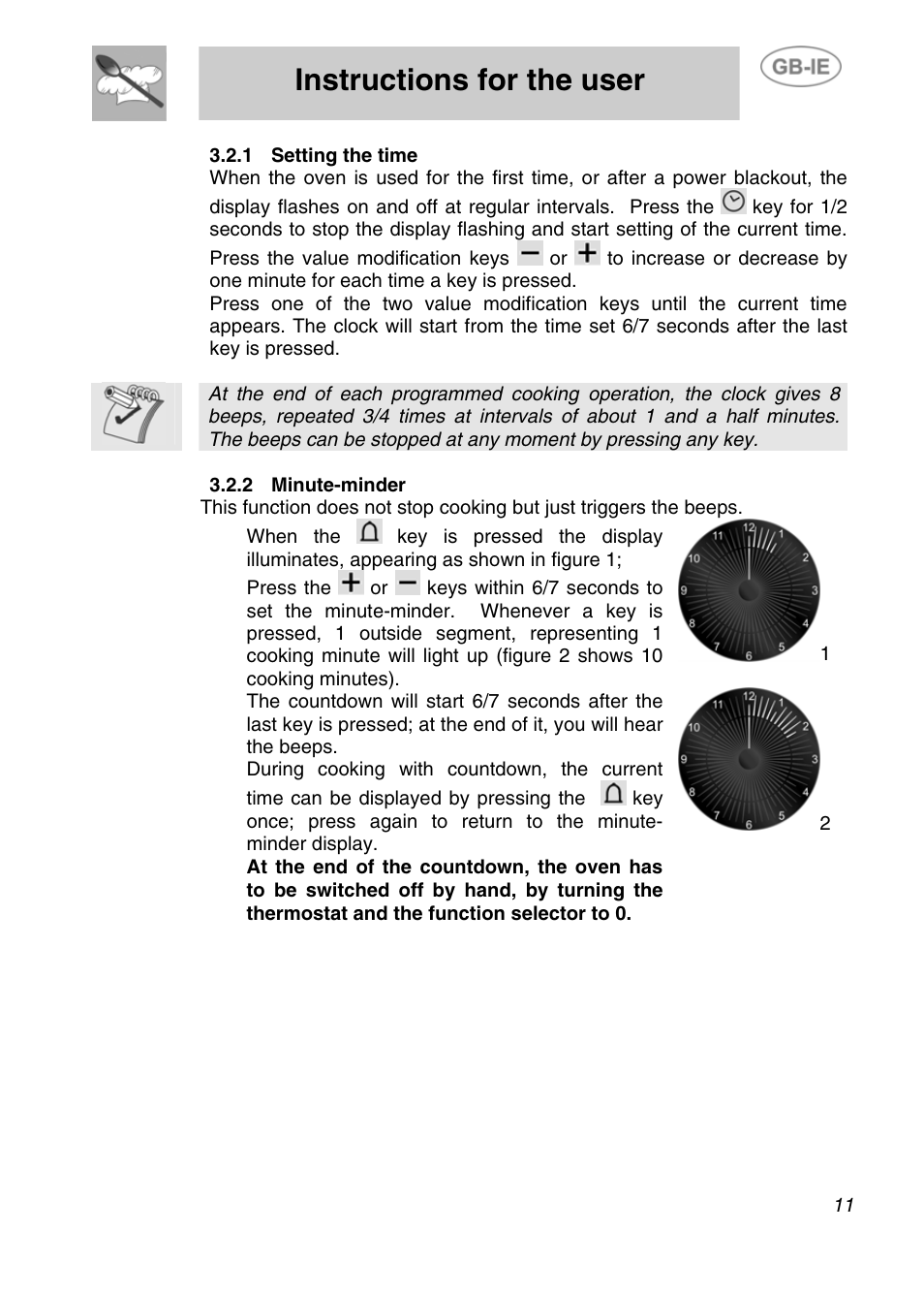 Instructions for the user | Smeg Electric Multifunction F170K User Manual | Page 9 / 21