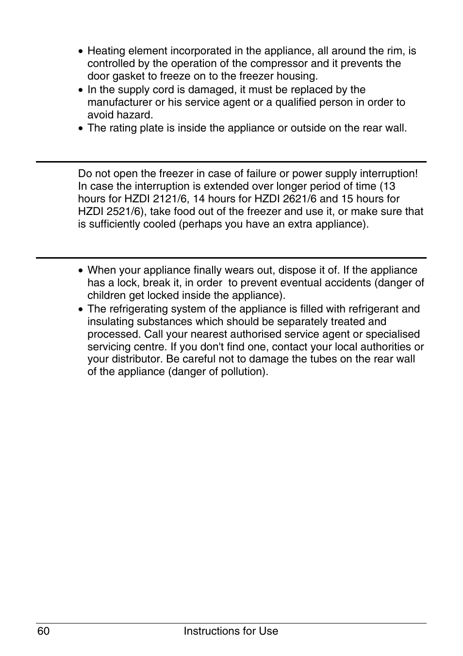 Storing time during power supply interruption, Disposing of the worn out appliance | Smeg -Freezer CR320A User Manual | Page 4 / 18