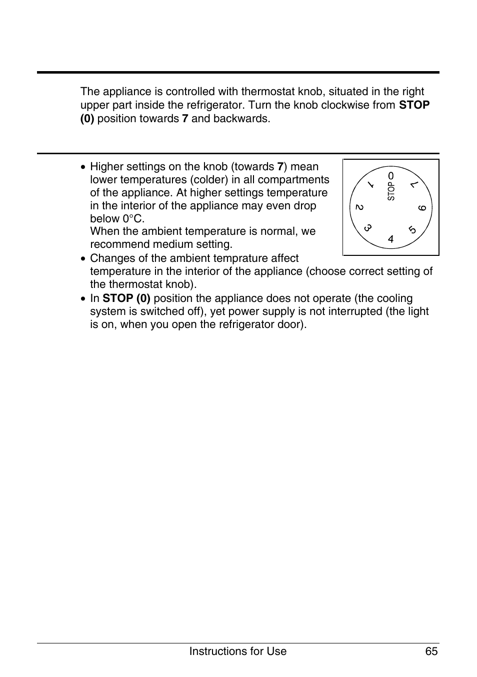 Operation control, Temperature selection | Smeg -Freezer CR320A User Manual | Page 9 / 18