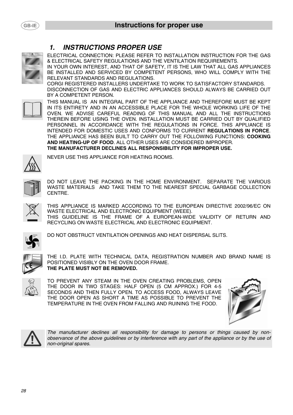 Instructions proper use, Instructions for proper use | Smeg DO10PSS User Manual | Page 2 / 25