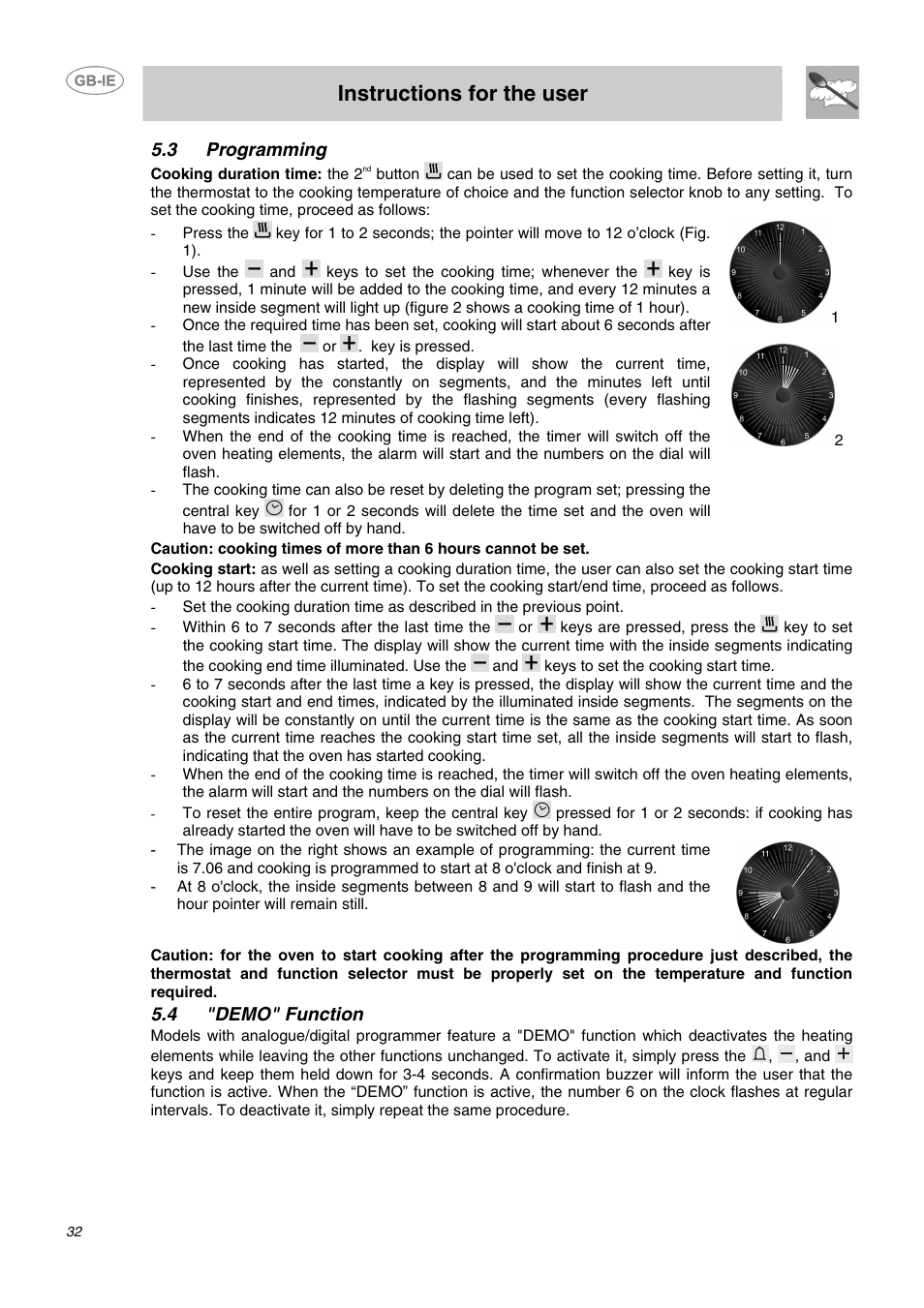 3 programming, 4 "demo" function, Instructions for the user | Smeg DO10PSS User Manual | Page 6 / 25