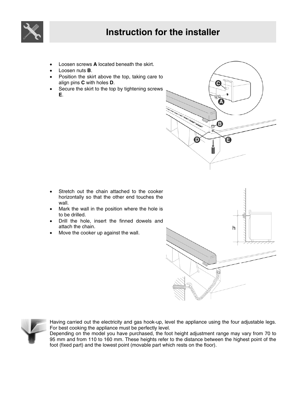 Instruction for the installer | Smeg VA91XVG User Manual | Page 11 / 26