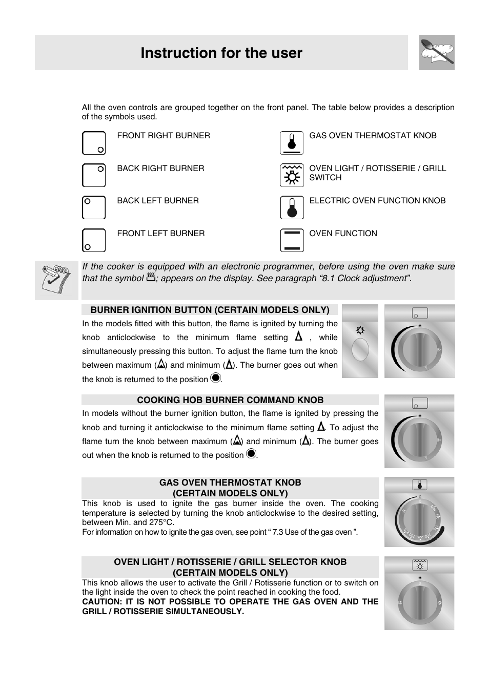 Instruction for the user, 5 description of front panel controls | Smeg VA91XVG User Manual | Page 12 / 26