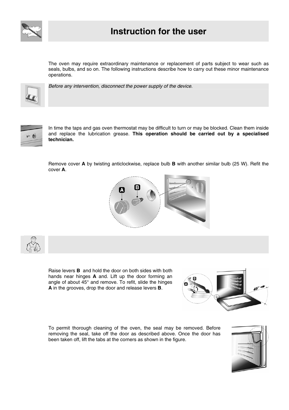 Instruction for the user, 12 extraordinary maintenance | Smeg VA91XVG User Manual | Page 25 / 26