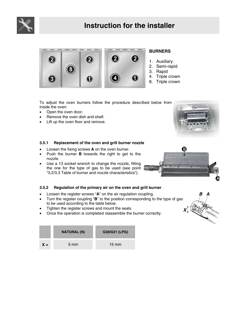 Instruction for the installer, 4 arrangement of burners on cooking hob | Smeg VA91XVG User Manual | Page 9 / 26