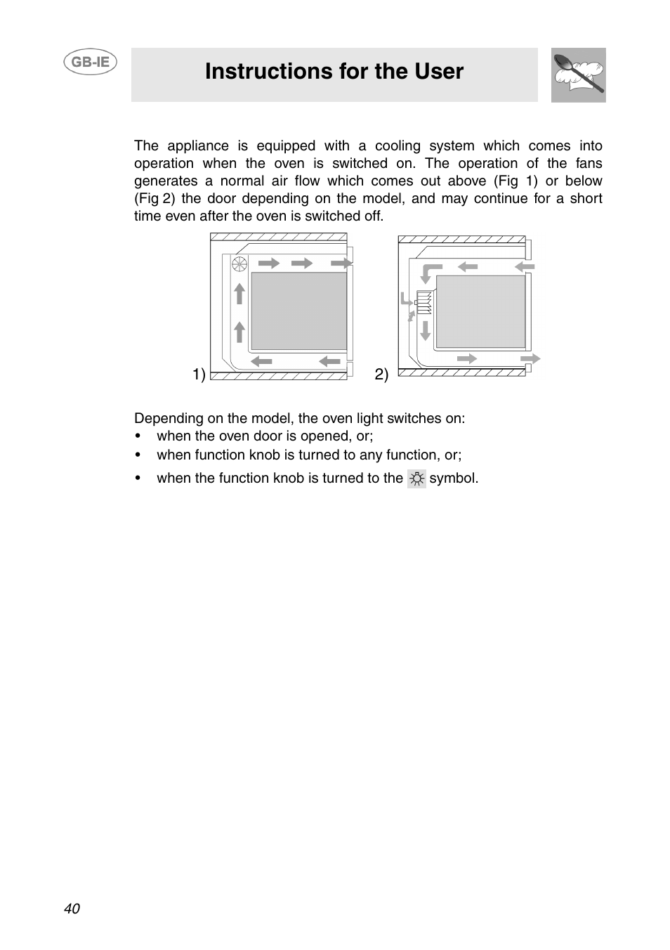 2 cooling fan system (on some models only), 3 inside light (depending on models), Instructions for the user | Smeg APL360XC User Manual | Page 11 / 27