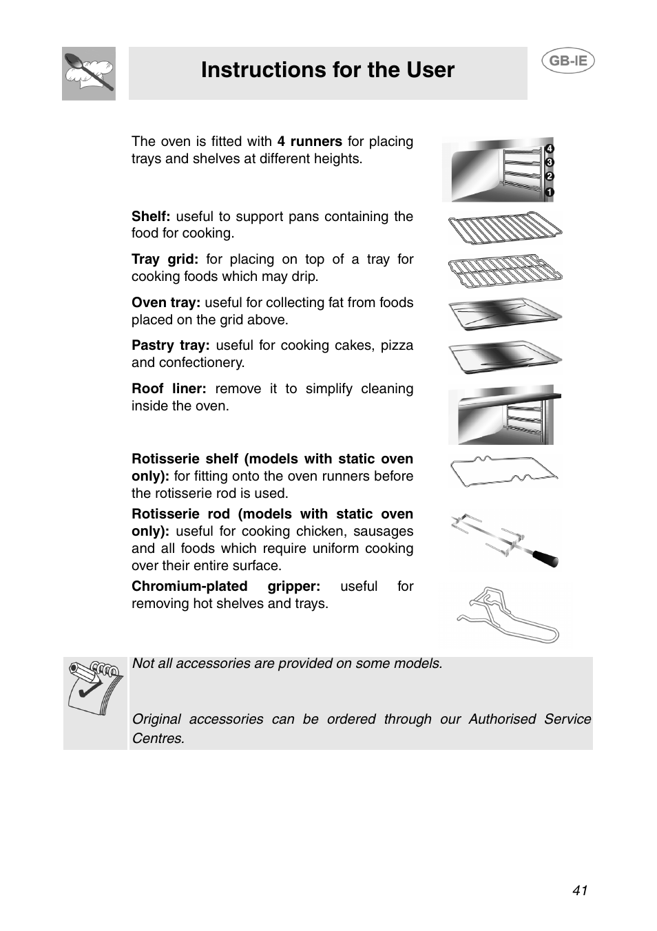 Accessories available, Instructions for the user | Smeg APL360XC User Manual | Page 12 / 27