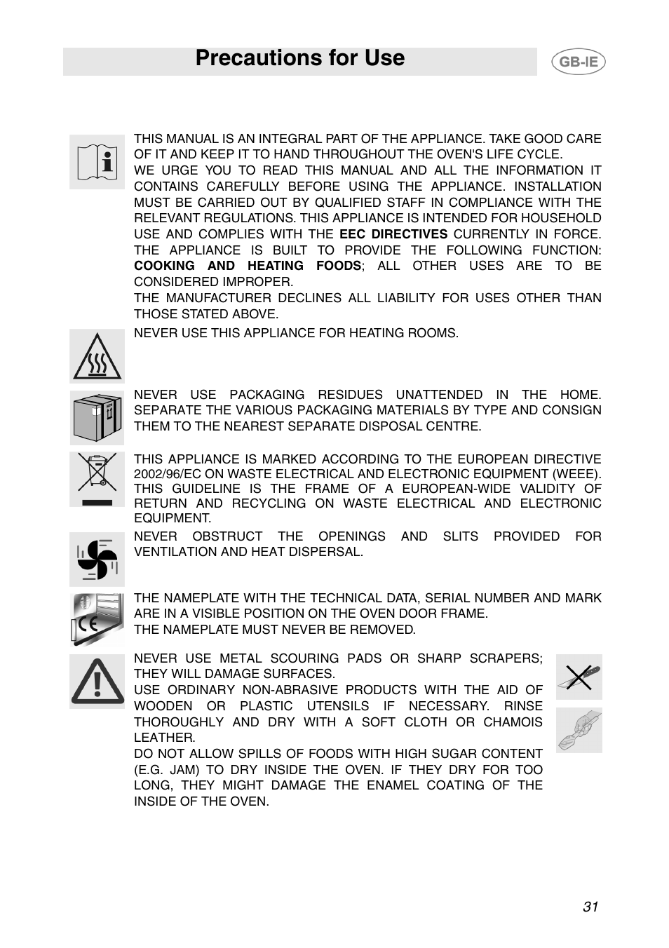 Precautions for use | Smeg APL360XC User Manual | Page 2 / 27