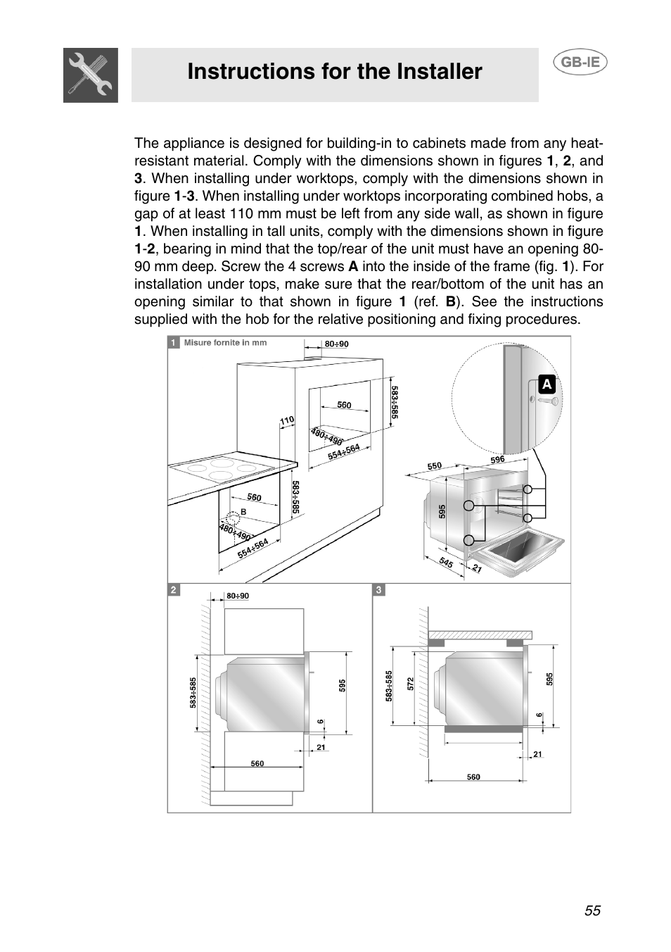2 positioning the oven, Instructions for the installer | Smeg APL360XC User Manual | Page 26 / 27