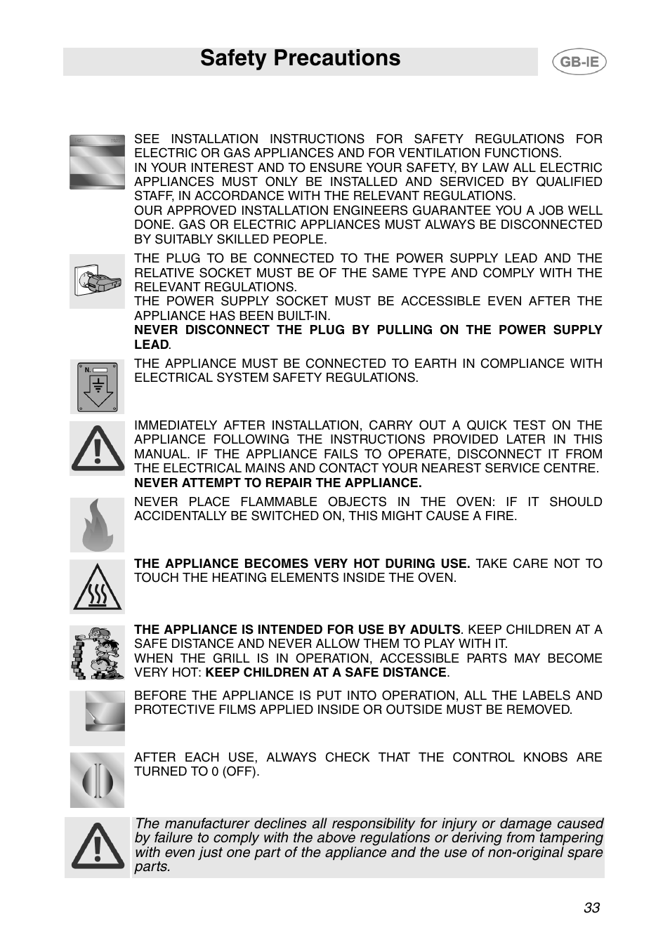 Safety precautions | Smeg APL360XC User Manual | Page 4 / 27