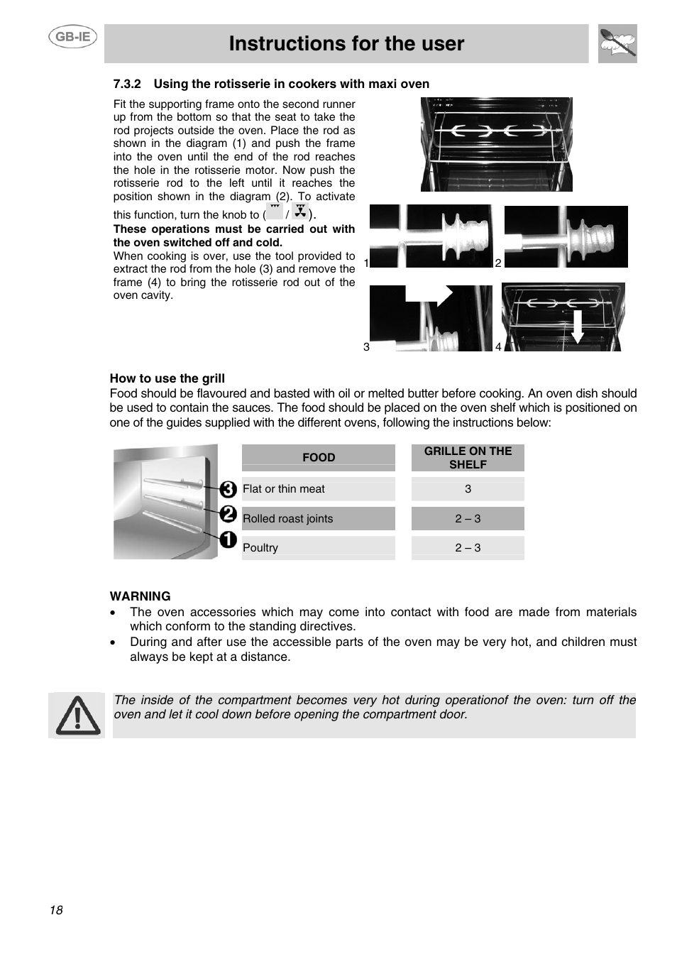 Instructions for the user | Smeg SUK90MFX5 User Manual | Page 16 / 24