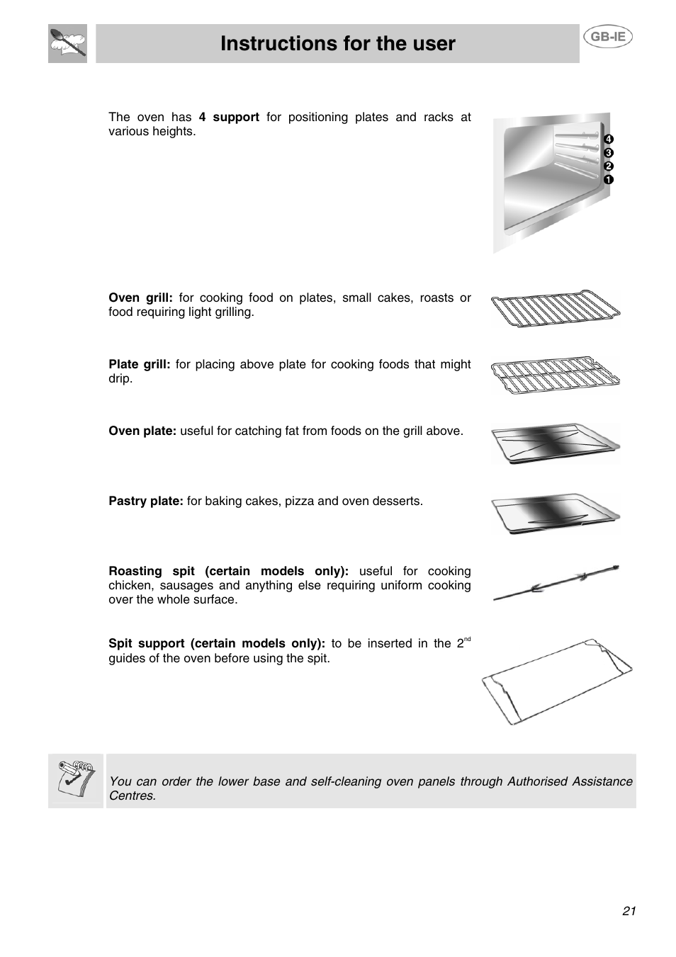 Instructions for the user, Available accessories | Smeg SUK90MFX5 User Manual | Page 19 / 24