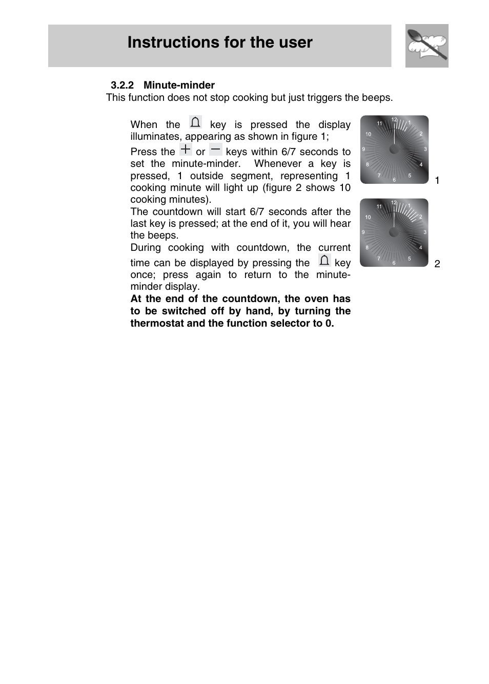 Minute-minder, Instructions for the user | Smeg SA704X-5 User Manual | Page 10 / 28