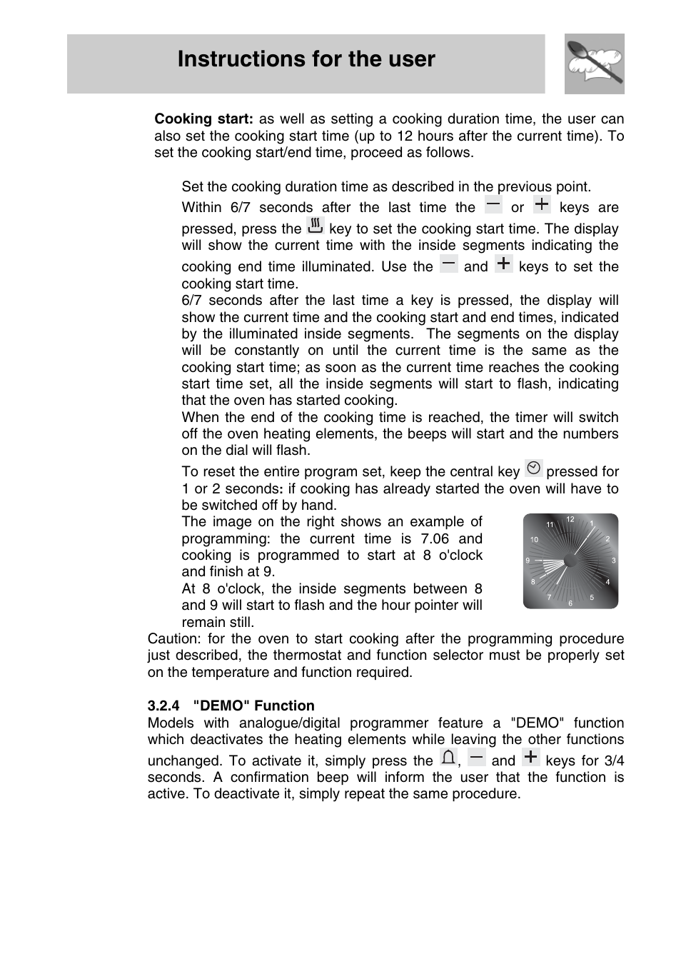 4 "demo" function, Instructions for the user | Smeg SA704X-5 User Manual | Page 12 / 28