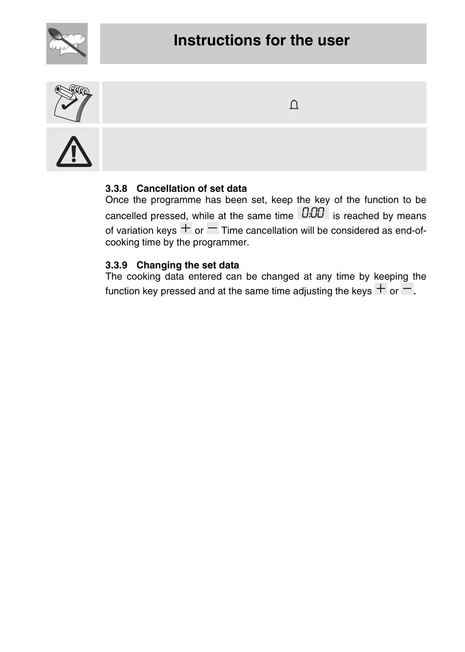 8 cancellation of set data, 9 changing the set data, Instructions for the user | Smeg SA704X-5 User Manual | Page 15 / 28