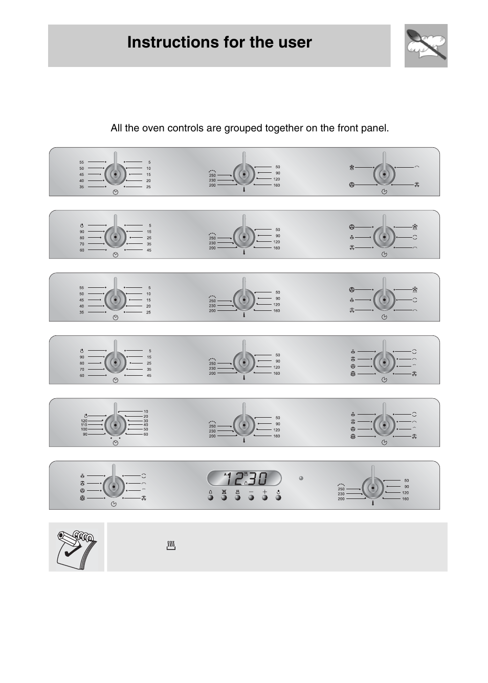 Description of controls, 1 front control panel, Instructions for the user | Smeg SA704X-5 User Manual | Page 6 / 28