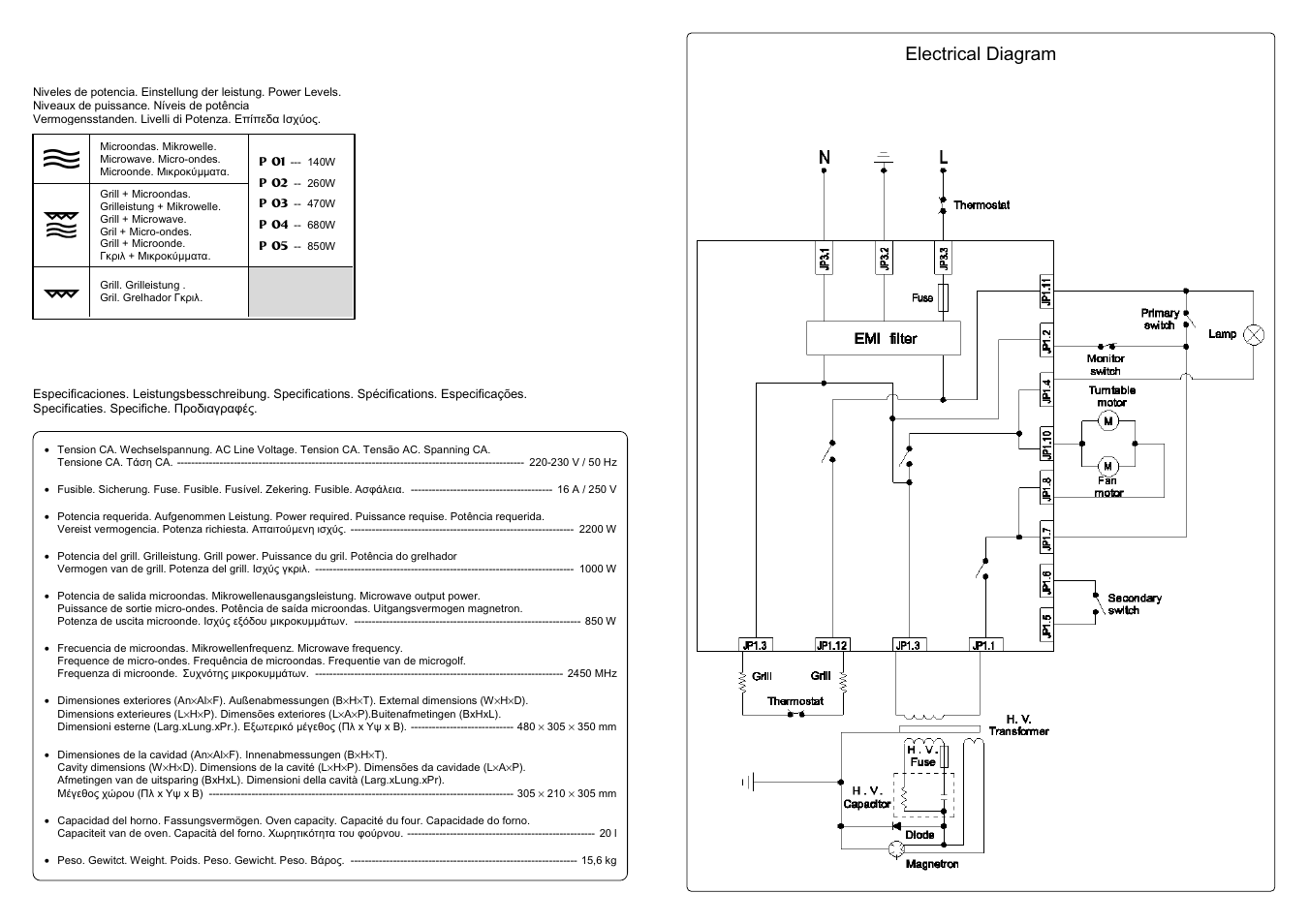 Electrical diagram | Smeg ME200B User Manual | Page 21 / 21