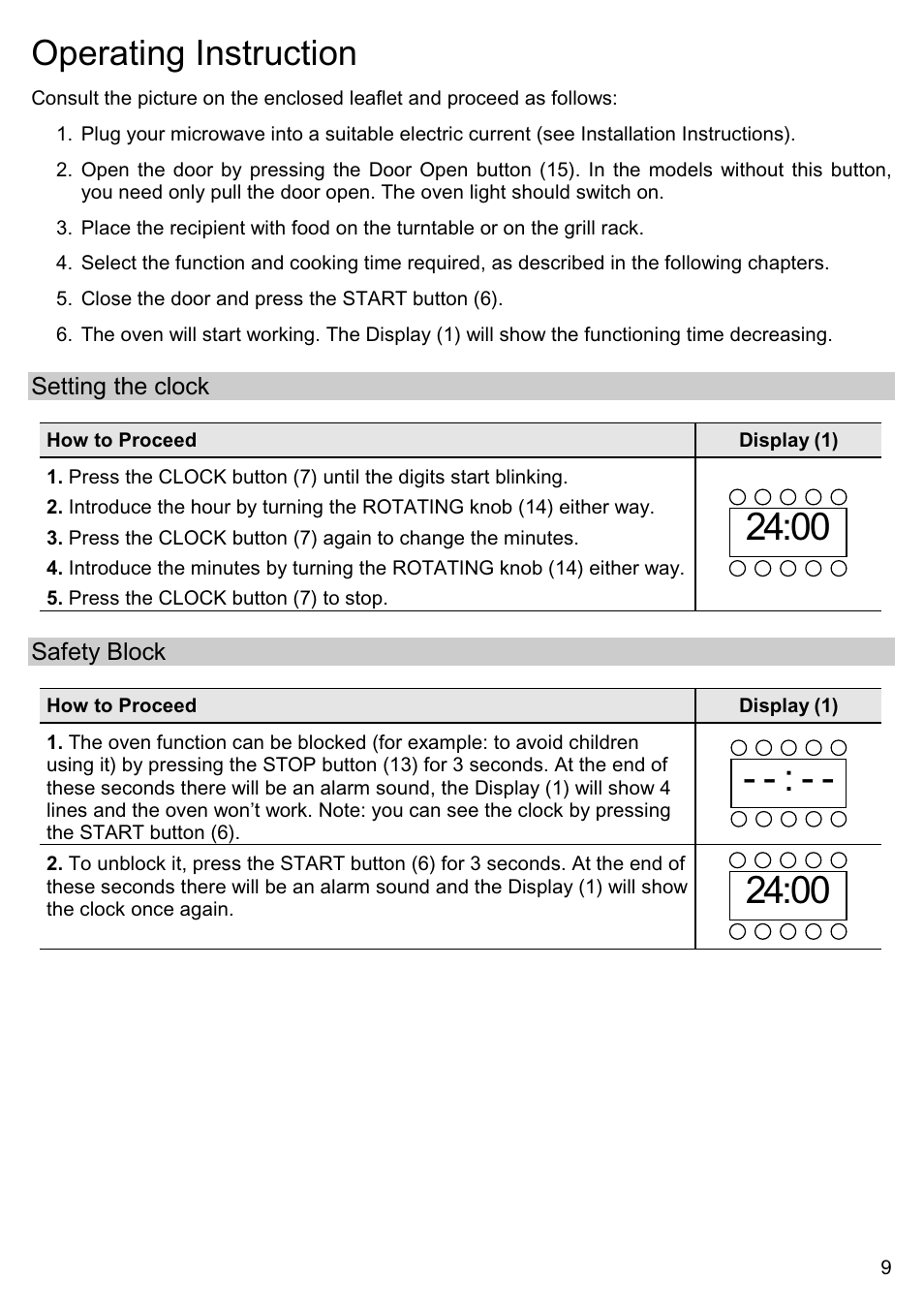Operating instruction | Smeg ME200B User Manual | Page 8 / 21