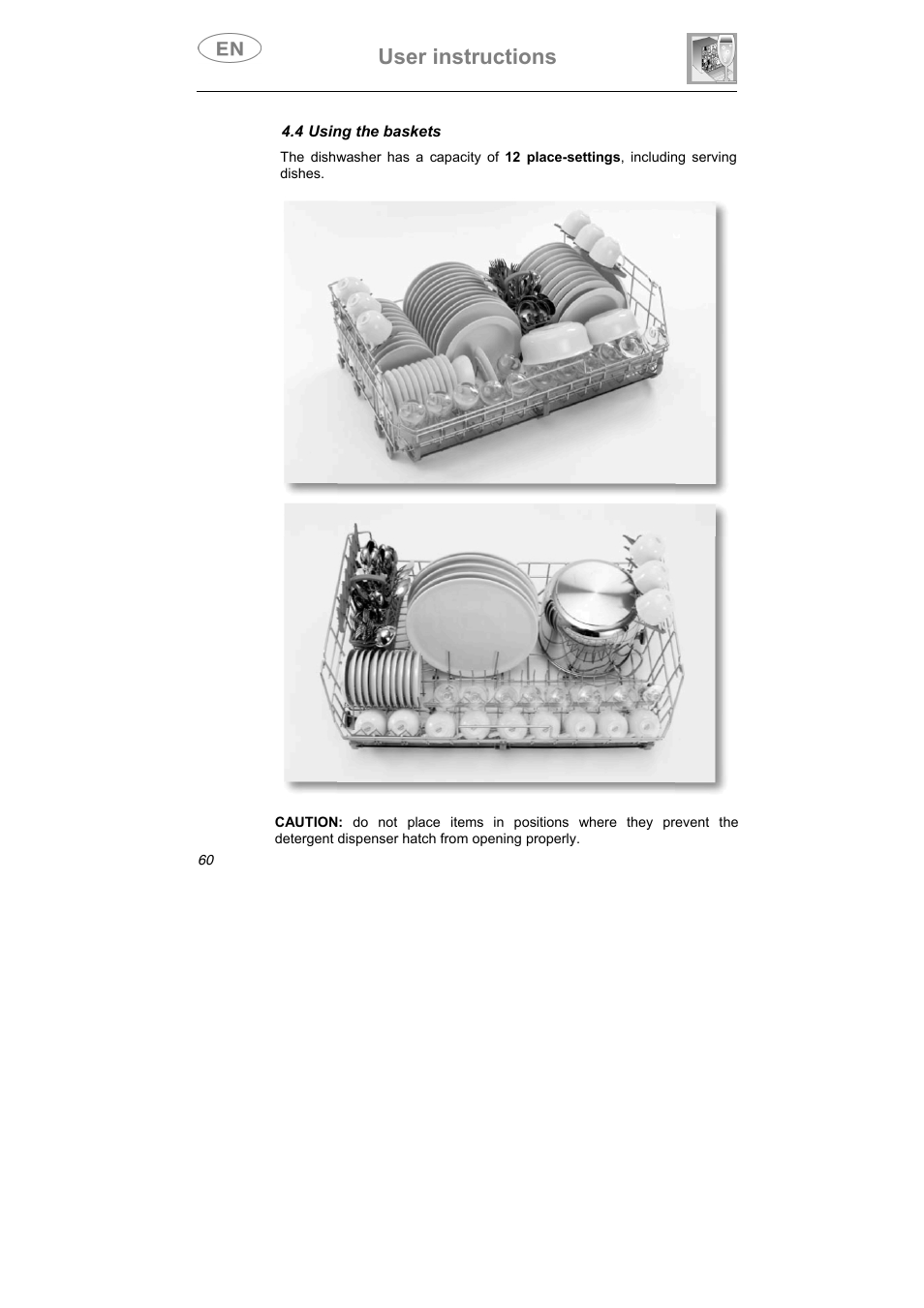 User instructions, 4 using the baskets | Smeg ST0904 User Manual | Page 25 / 36