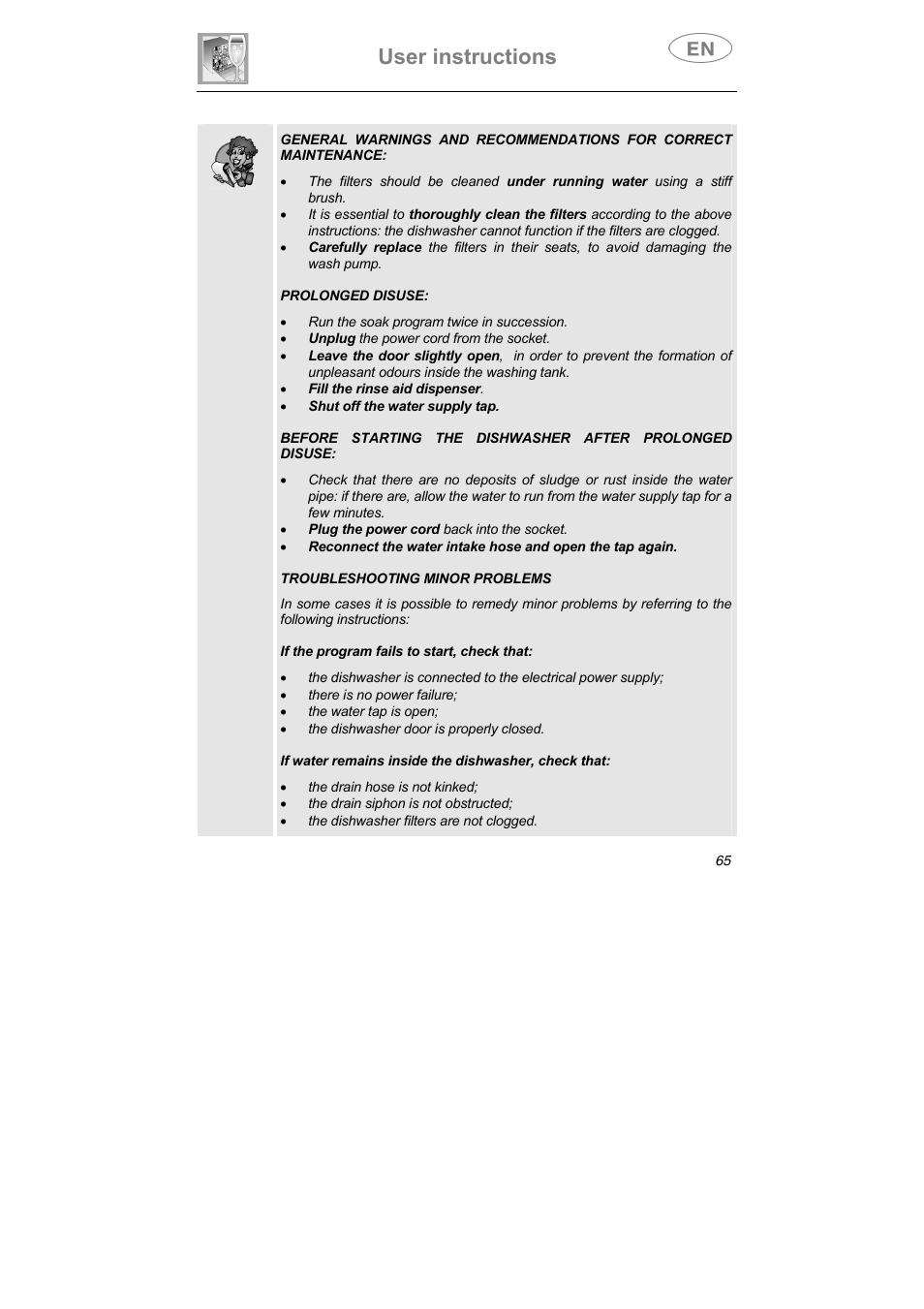 User instructions | Smeg ST0904 User Manual | Page 30 / 36