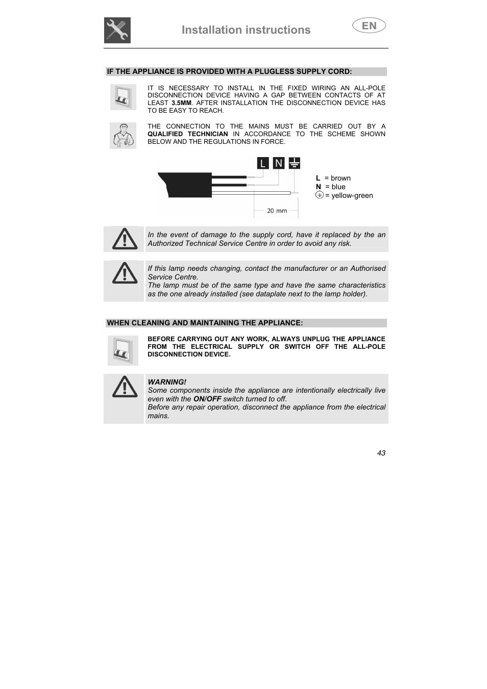 Installation instructions | Smeg ST0904 User Manual | Page 8 / 36