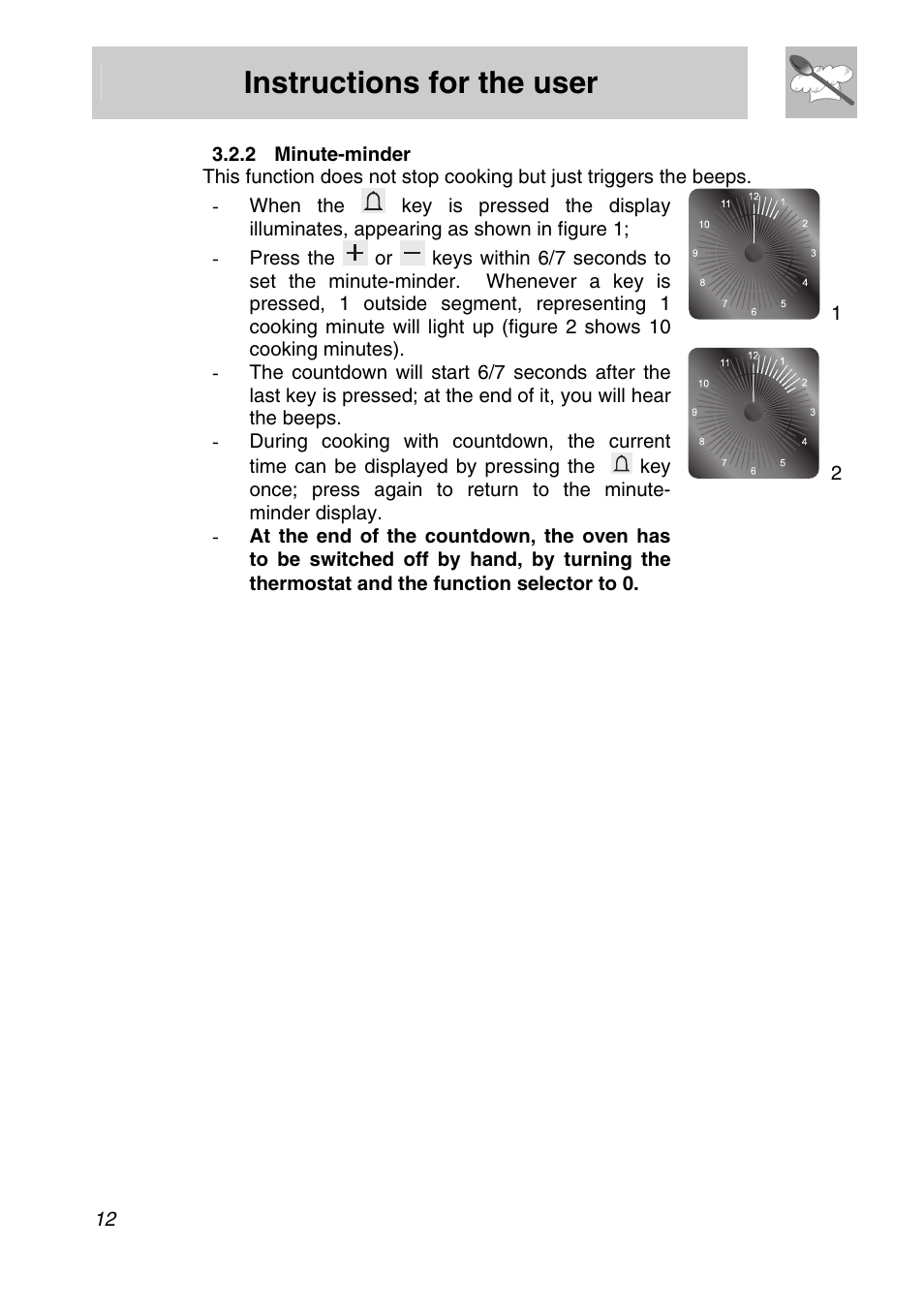 Minute-minder, Instructions for the user | Smeg SA301W-5 User Manual | Page 10 / 28