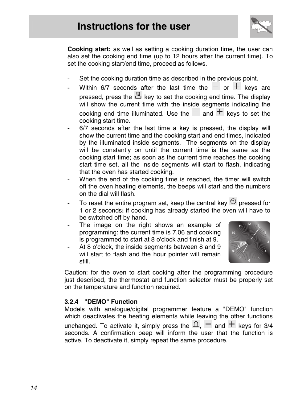 4 "demo" function, Instructions for the user | Smeg SA301W-5 User Manual | Page 12 / 28