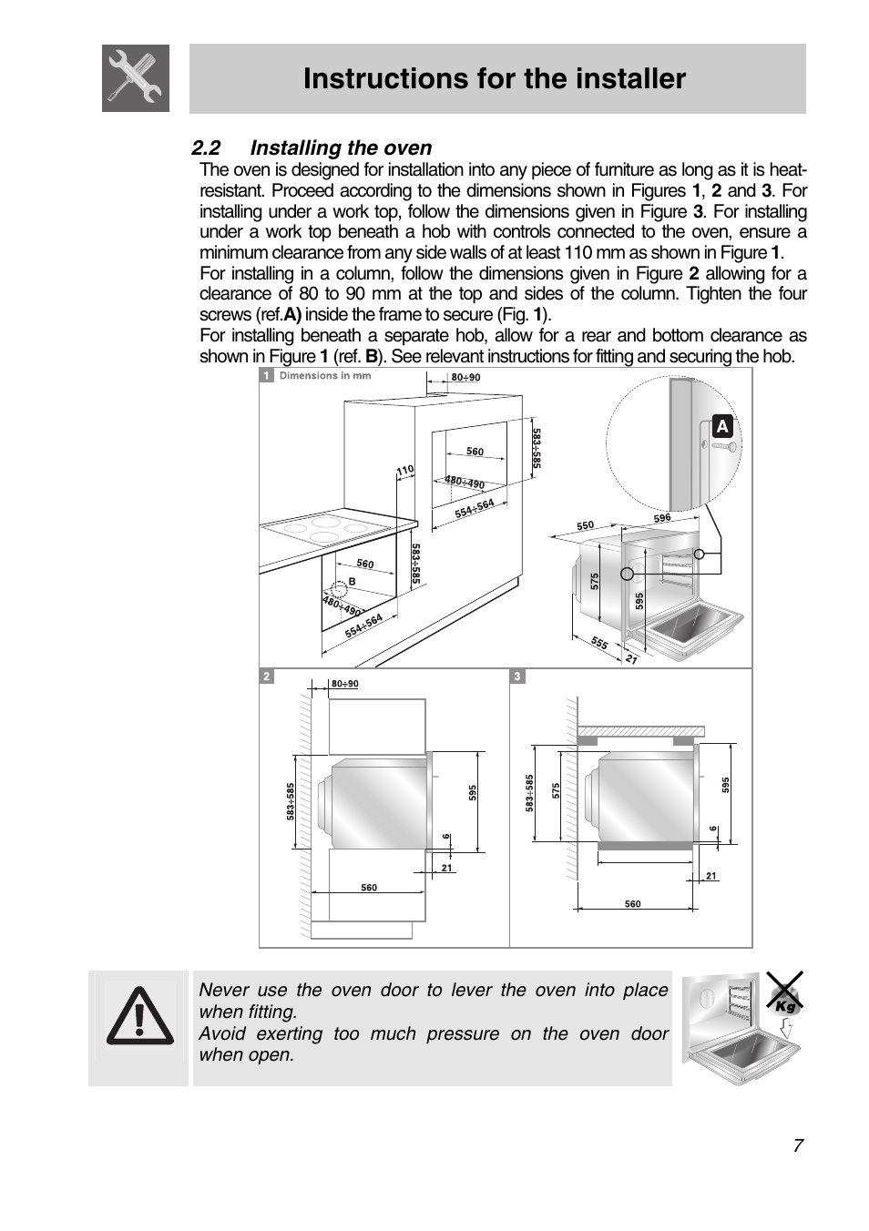 2 installing the oven, Instructions for the installer | Smeg SA301W-5 User Manual | Page 5 / 28