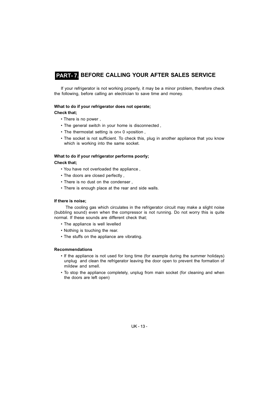 Part- 7. before calling your after sales service | Smeg FD54APXNF User Manual | Page 15 / 18