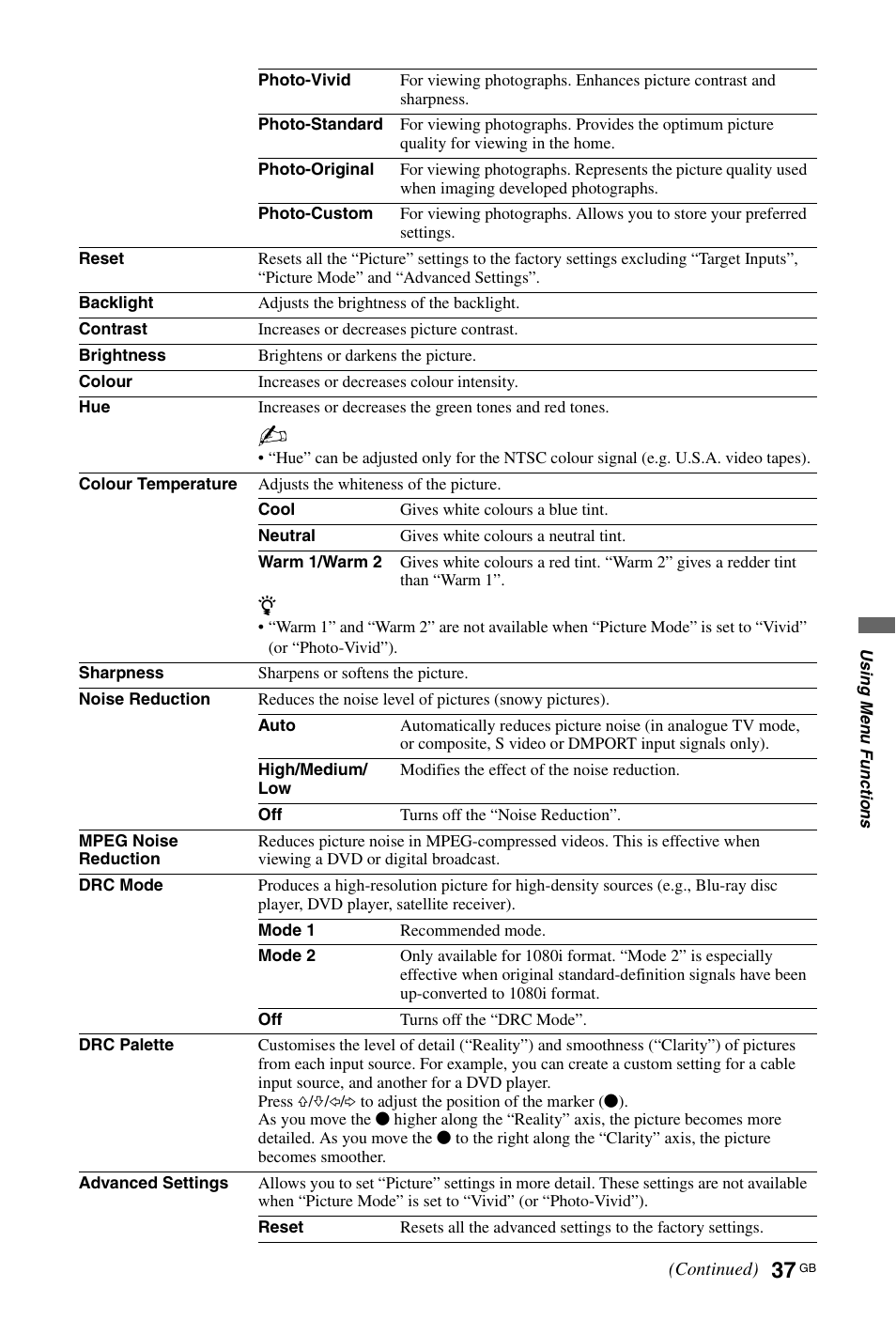 Sony KDL-46X4500 User Manual | Page 37 / 188