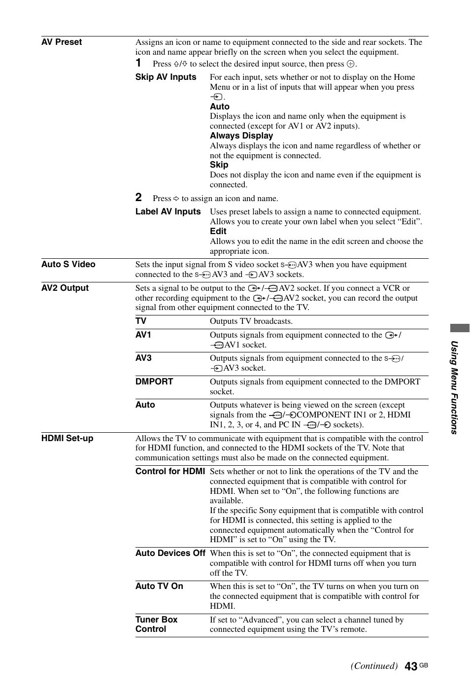 Sony KDL-46X4500 User Manual | Page 43 / 188